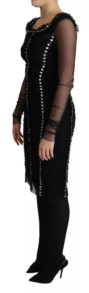 Black Crystal Embellished Bodycon Dress