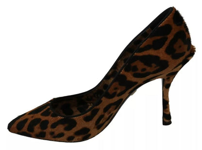 Brown Leopard Pony Hair Heels Pumps Shoes