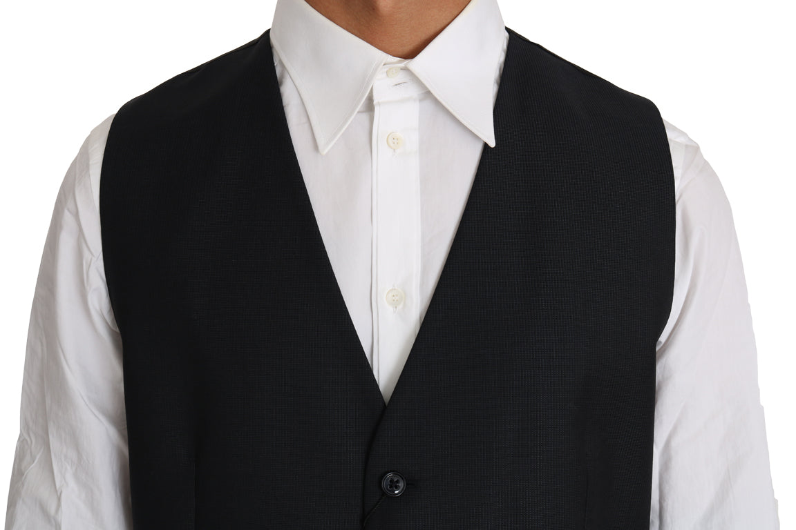Elegant Gray Slim-Fit Wool-Silk Vest