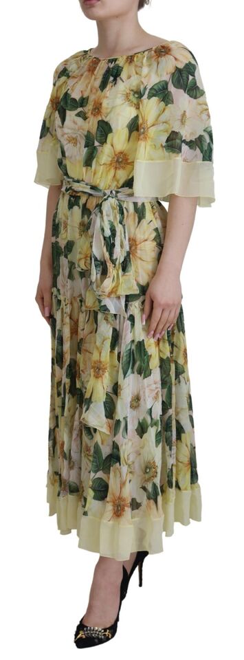 Elegant Floral Silk Pleated Maxi Dress