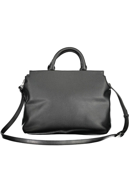 Elegant Two-Handle Black Handbag with Contrasting Details