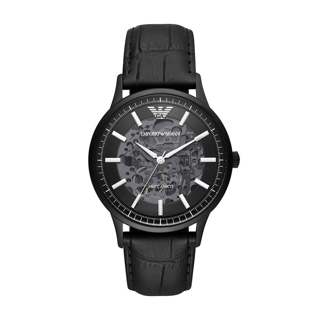 Elegant Black Leather Mechanical Timepiece