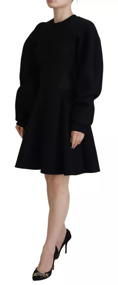 Cotton Black Long Sleeves A-line Mini Dress