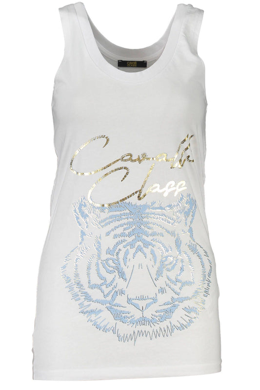 Chic White Cotton Tank Top with Iconic Print