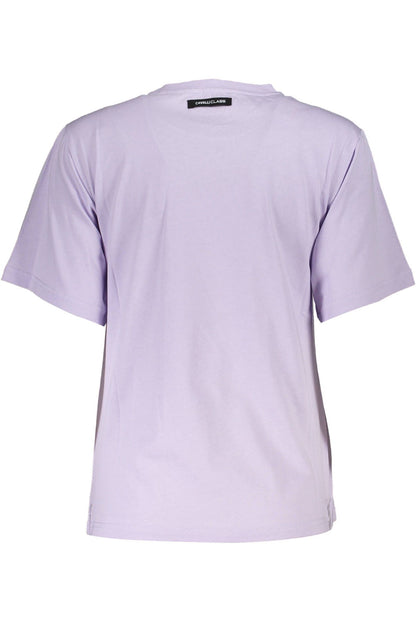 Elegant Purple Round Neck Tee with Logo Print