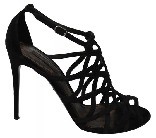 Black Suede Ankle Strap Stiletto Shoes