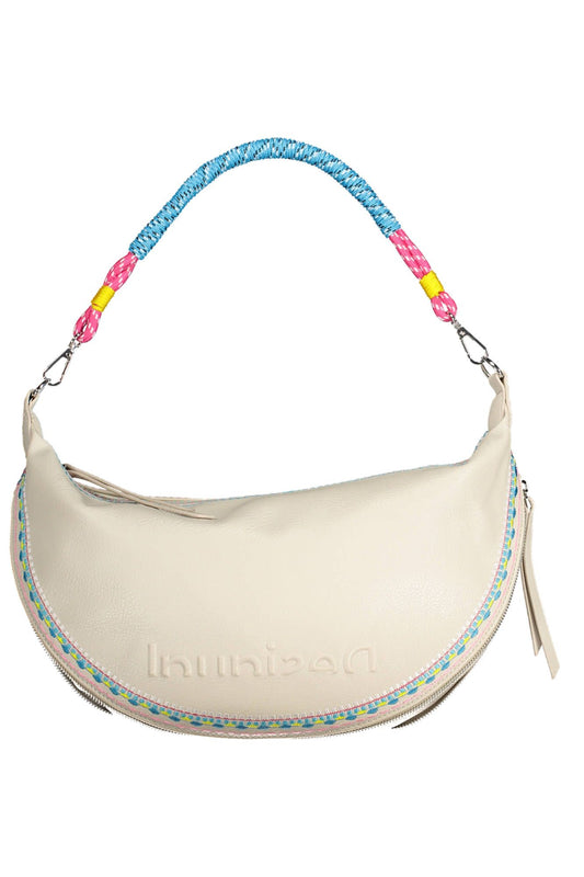 Chic White Embroidered Expandable Handbag