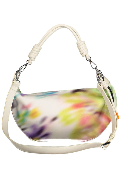 Chic White Expandable Handbag with Contrasting Accents
