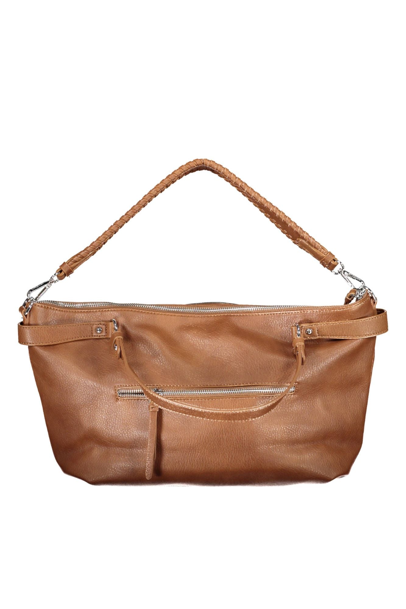 Chic Brown Polyurethane Handbag with Versatile Straps