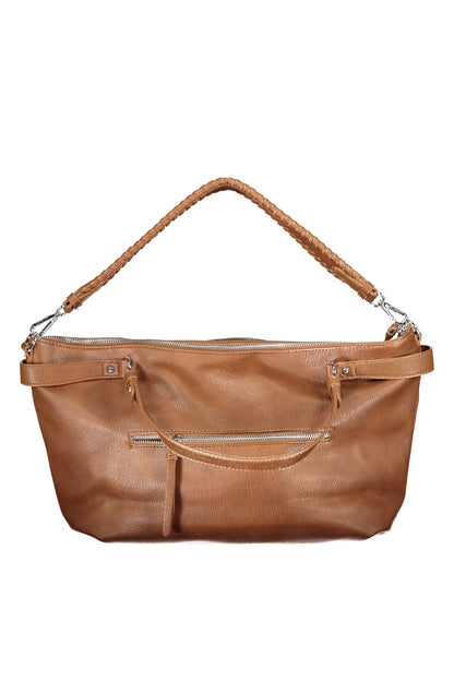 Chic Brown Polyurethane Handbag with Versatile Straps