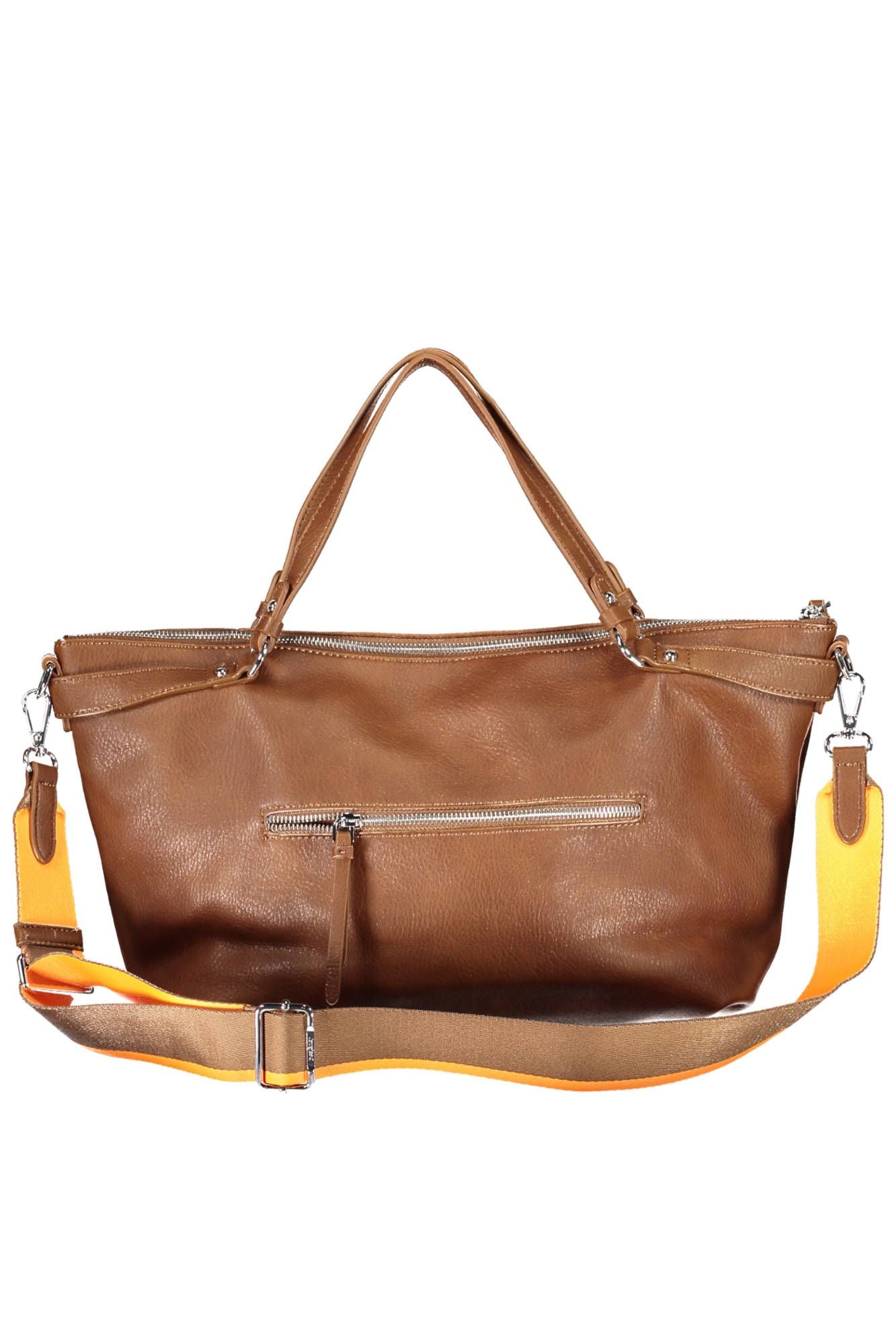 Chic Brown Polyurethane Handbag with Versatile Straps