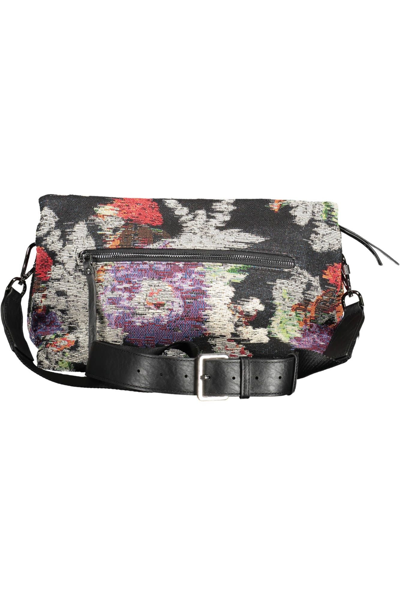 Chic Black Cotton Handbag with Contrasting Details