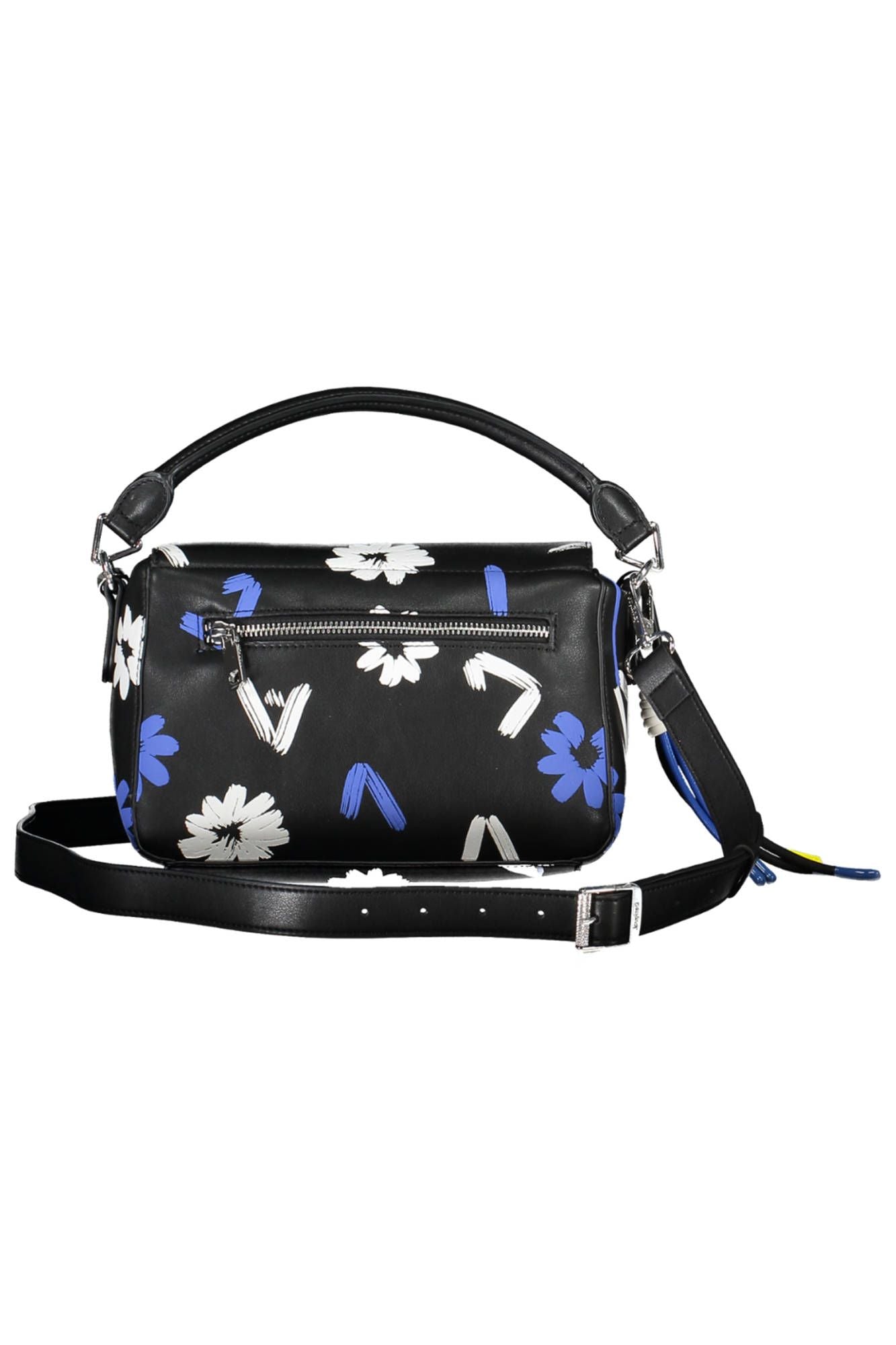 Chic Black Polyurethane Handbag with Contrasting Details