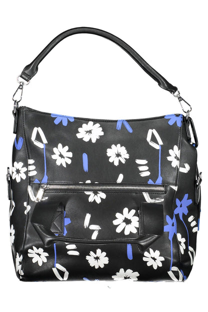 Chic Black Contrasting Detail Handbag with Pockets