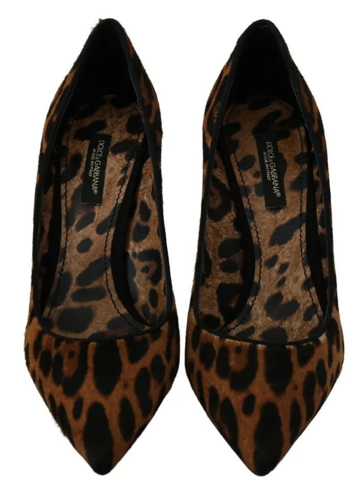 Brown Leopard Pony Hair Heels Pumps Shoes