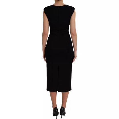 Black Viscose Sleeveless Bodycon Midi Dress