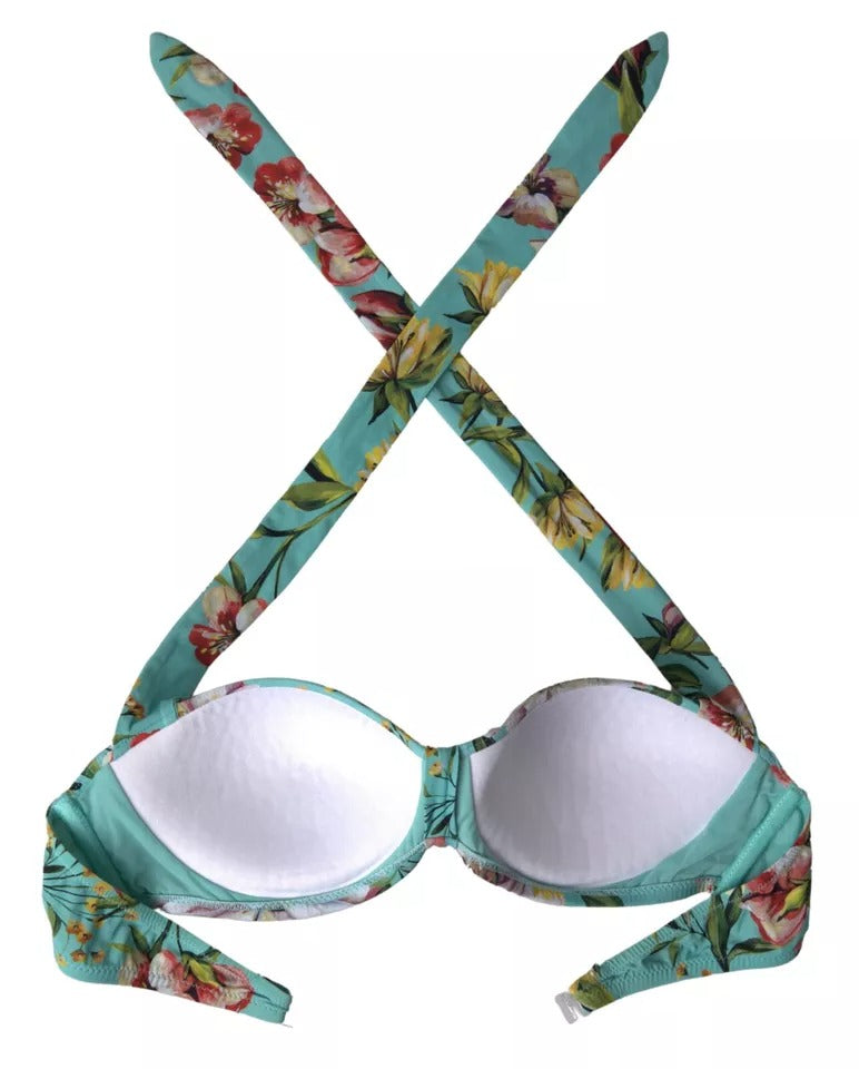Mint Green Floral Print Beachwear Bikini Top