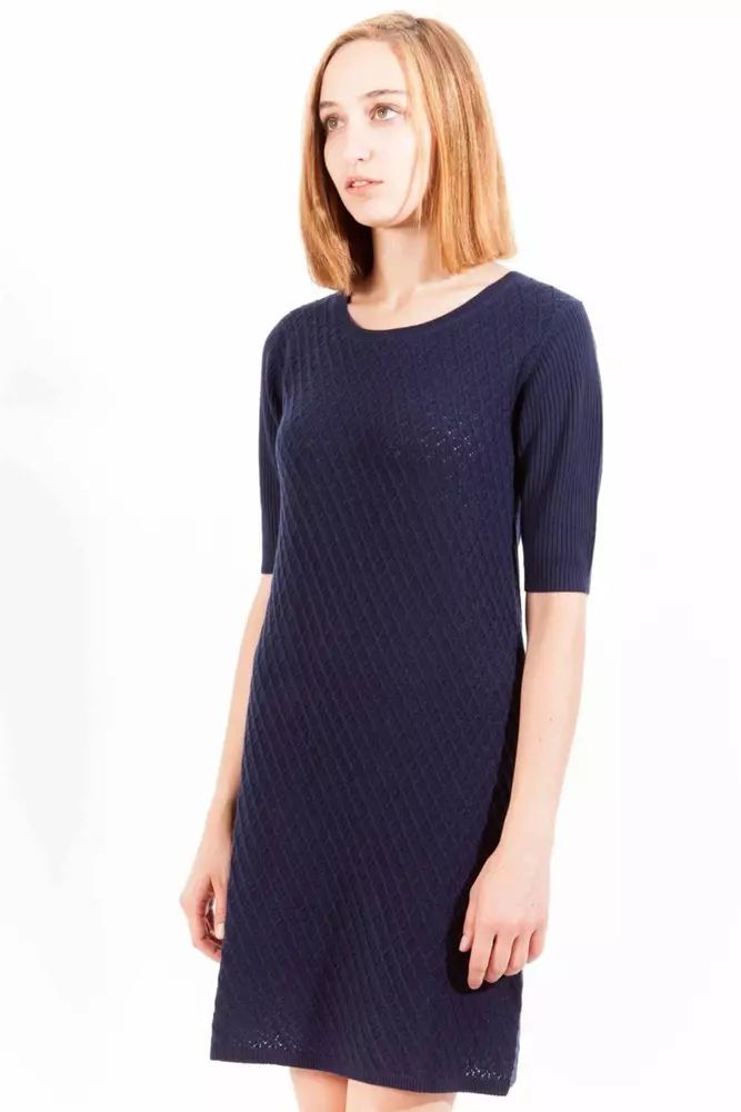 Chic Blue Wool-Cashmere Short Dress with Logo