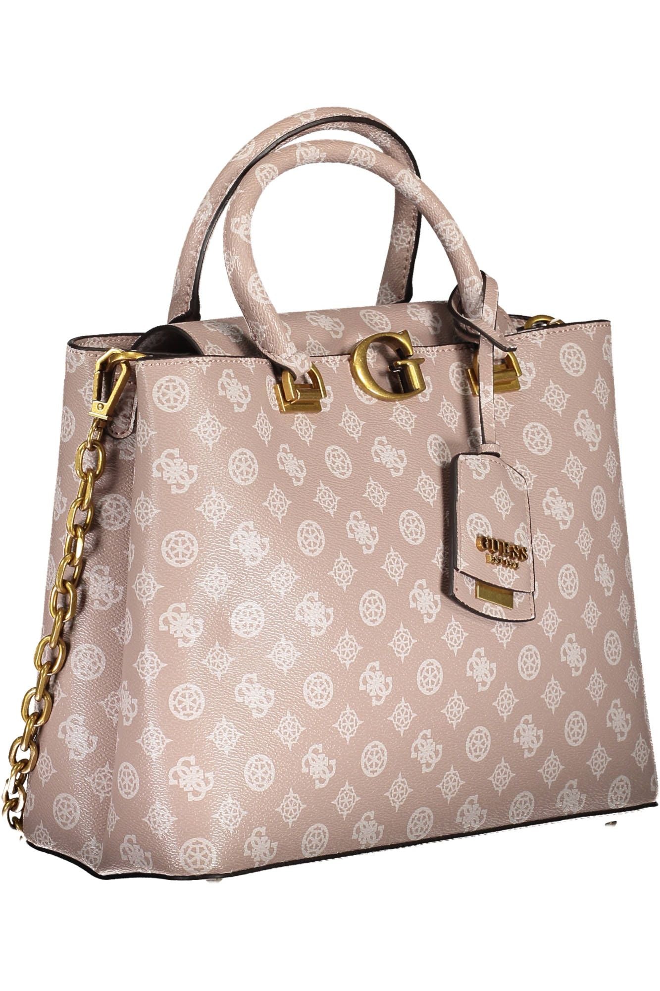 Chic Pink Two-Handle Guess Handbag with Chain Strap