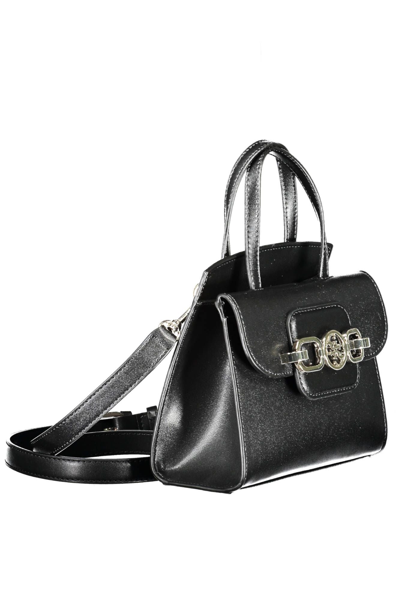 Sleek Black Polyurethane Handbag