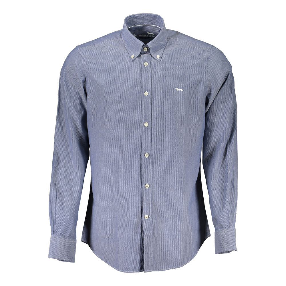 Elegant Blue Button-Down Organic Cotton Shirt