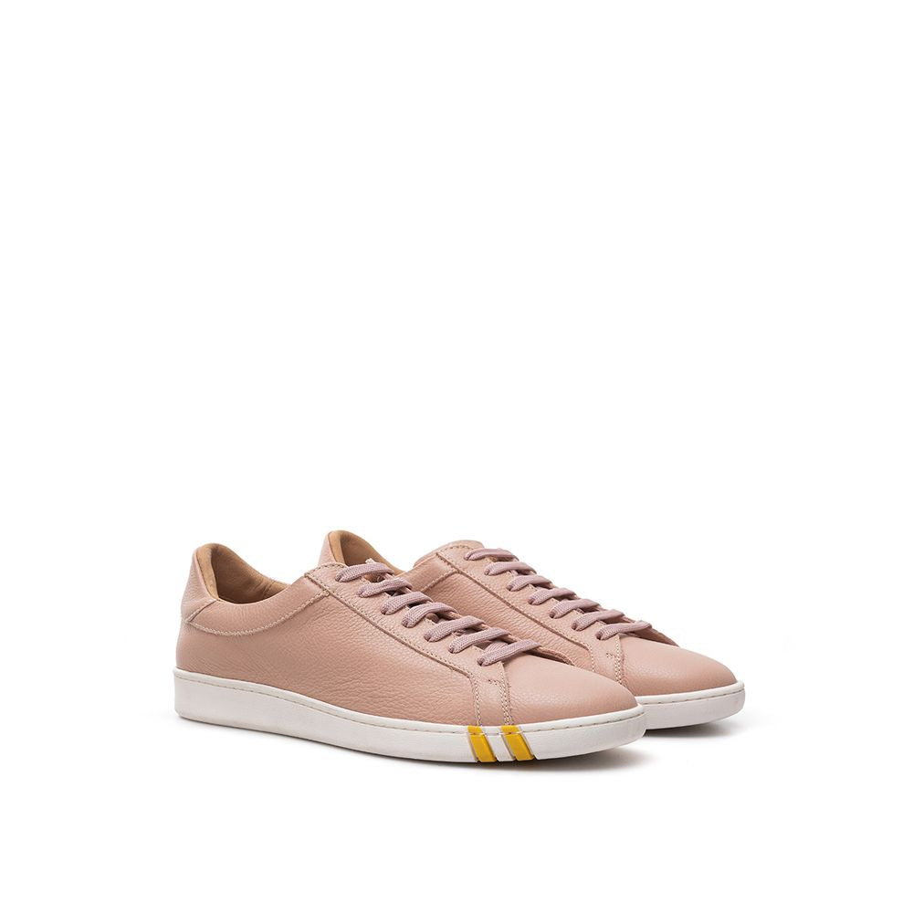Elegant Pink Cotton Leather Sneakers