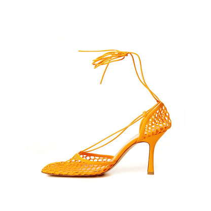 Elegant Orange Cotton Leather Sandals