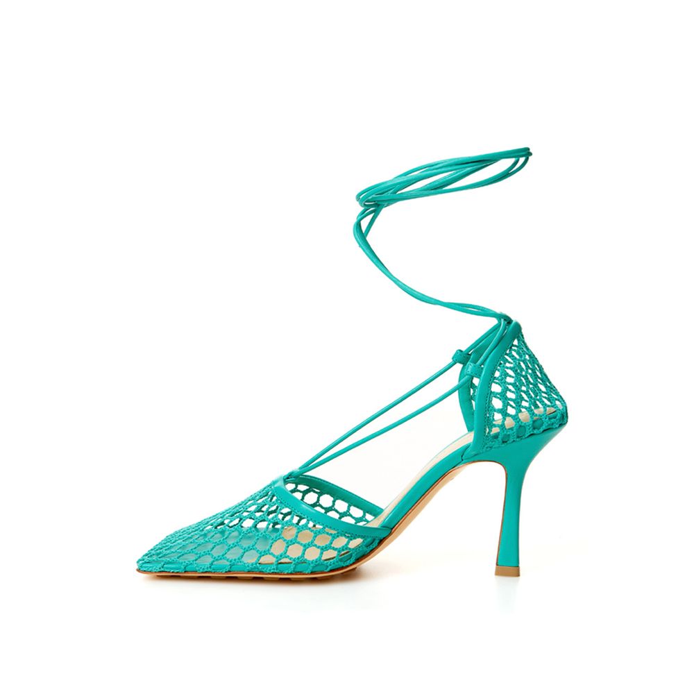 Emerald Elegance Cotton-Leather Sandals