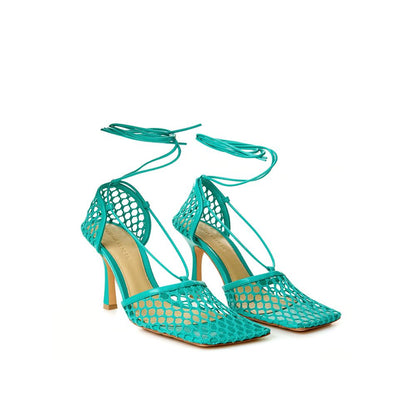 Emerald Elegance Cotton-Leather Sandals