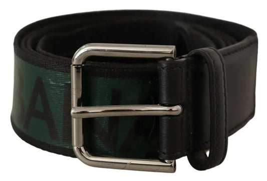 Green Logo Print Cintura Silver Buckle Belt