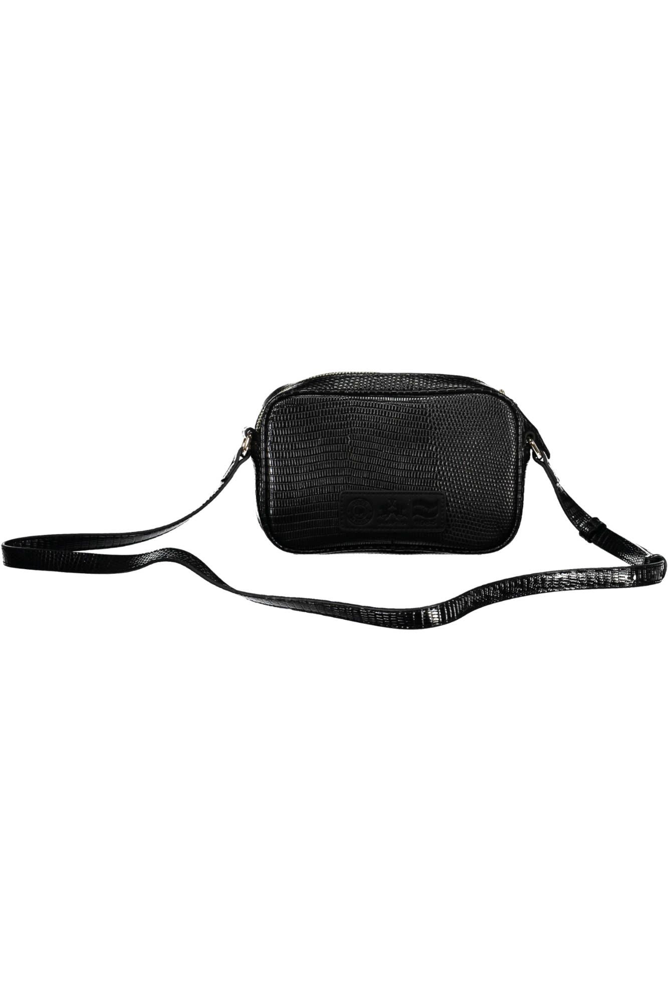 Sleek Black Shoulder Bag with Contrasting Details