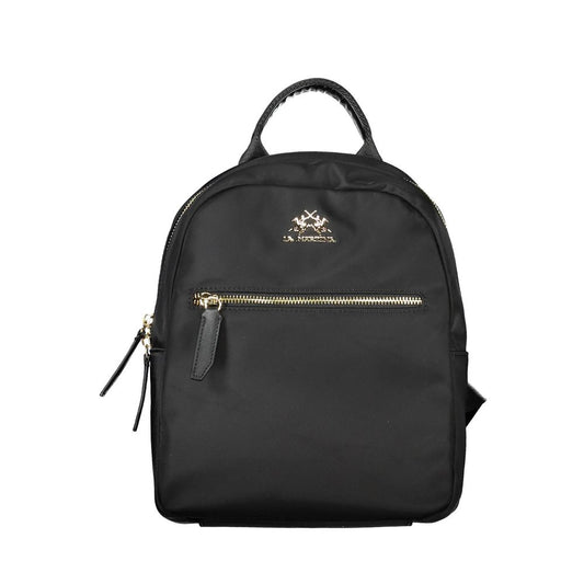 Chic Black Nylon Backpack with Logo Detail