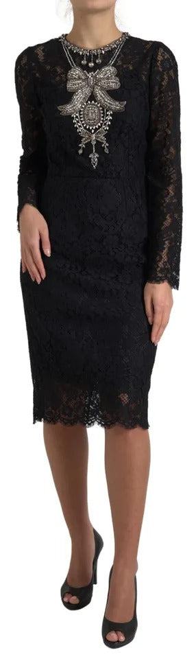 Black Nylon Lace Embellished Sheath Dress