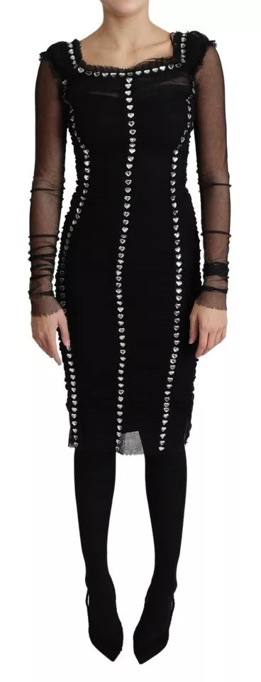 Black Crystal Embellished Bodycon Dress