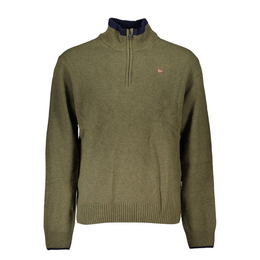Half-Zip Green Sweater with Embroidery Detail