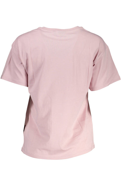 Chic Pink Embroidered Tee with Sleek Print