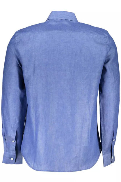 Elegant Blue Linen Long-Sleeve Shirt