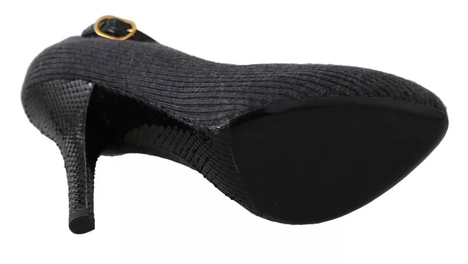 Black Leather Heels Fabric Socks Pumps Shoes