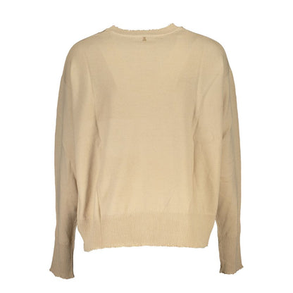 Chic Beige Crew Neck Sweater with Contrast Details