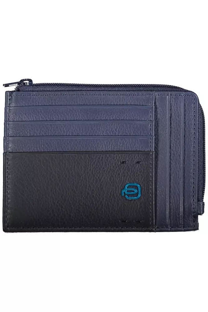 Sleek Blue Leather Card Holder with RFID Block