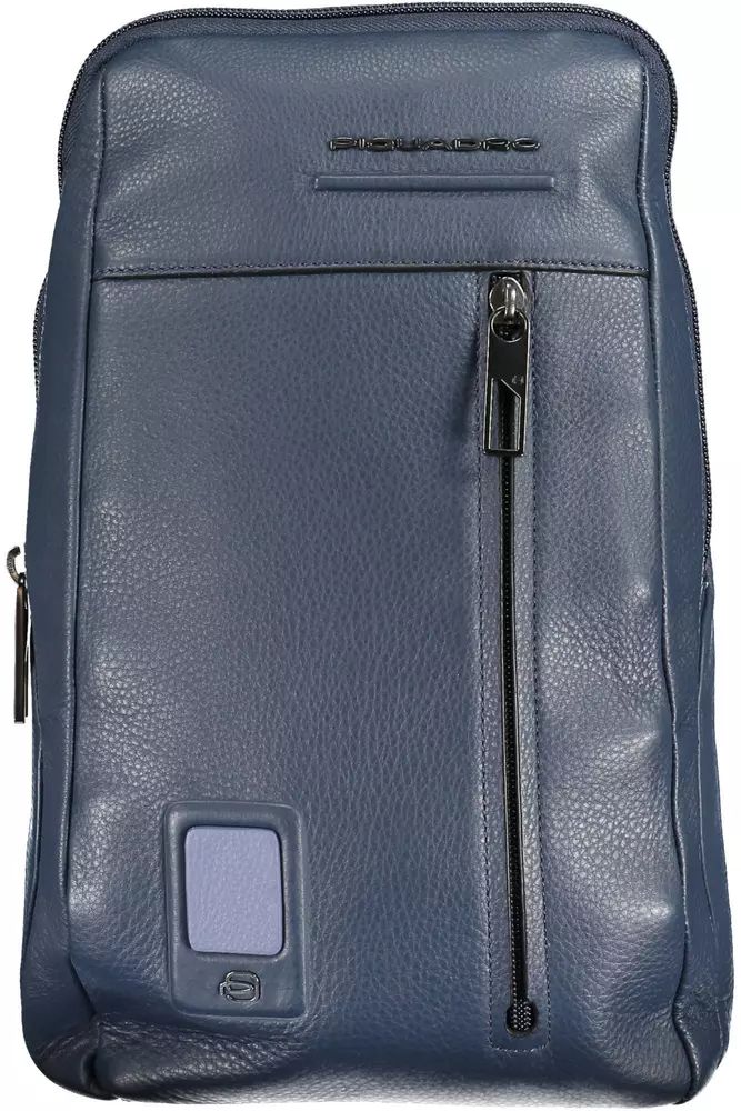 Sleek Blue Leather Shoulder Laptop Bag