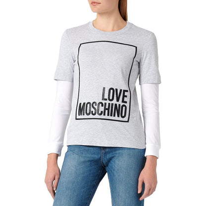 Chic Gray Long-Sleeved Cotton Tee with Logo