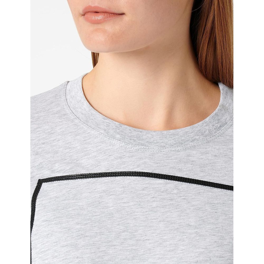 Chic Gray Long-Sleeved Cotton Tee with Logo