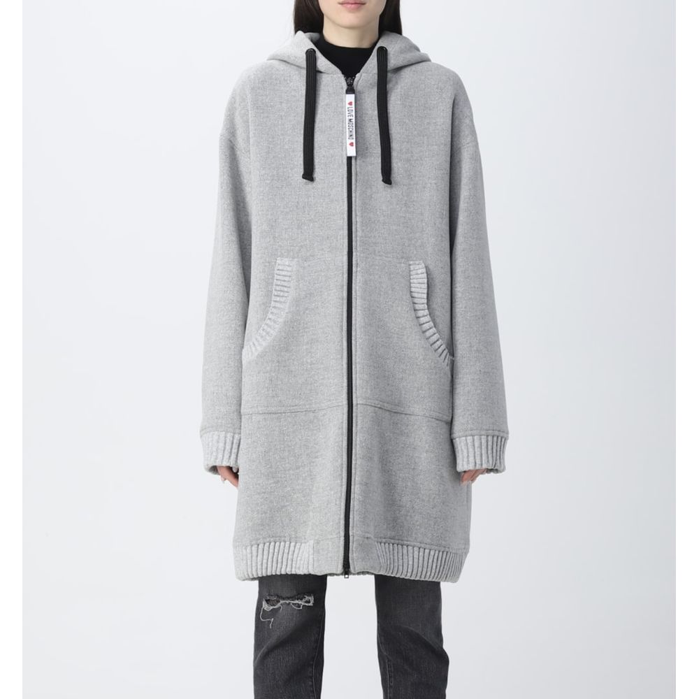 Elegant Grey Wool Hooded Coat
