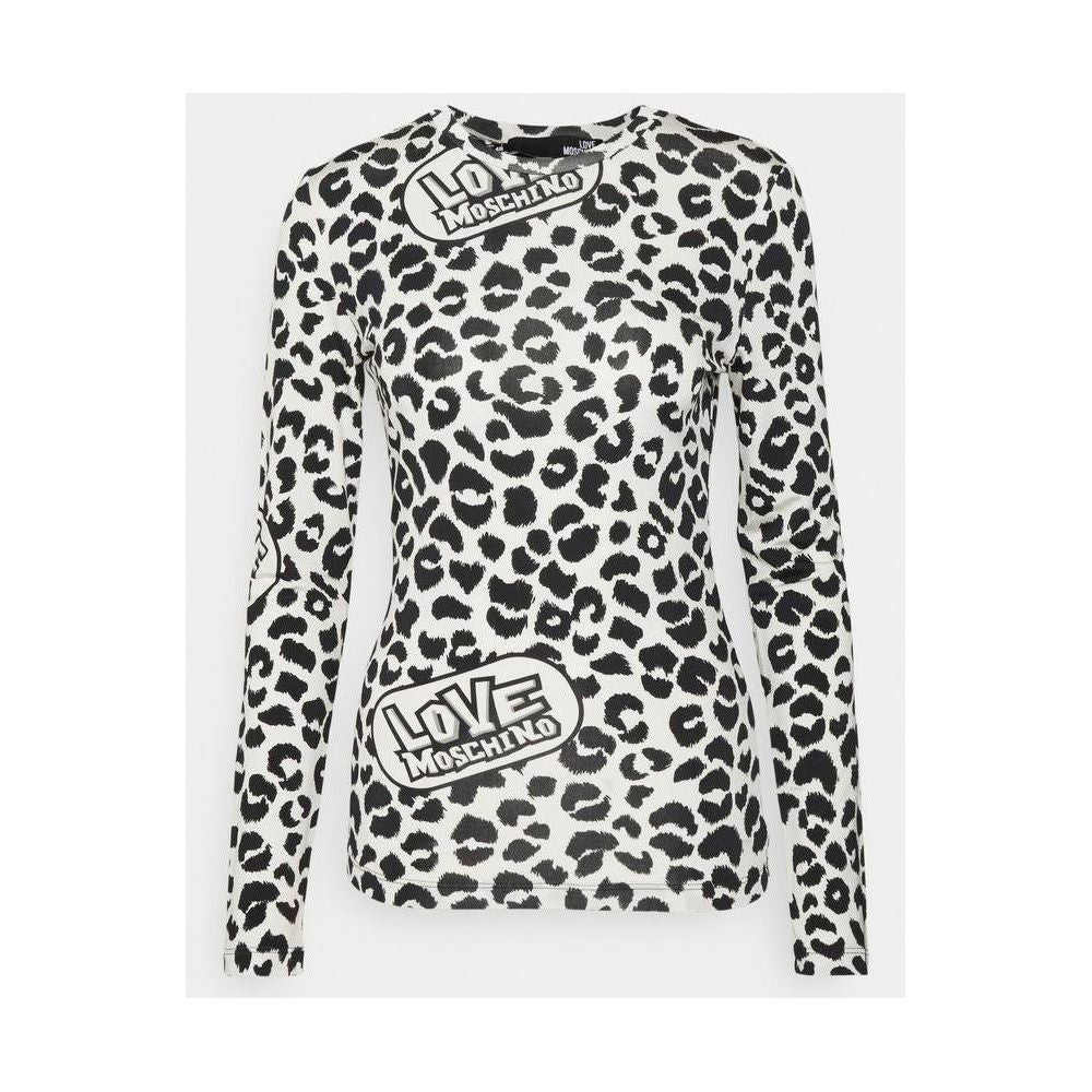 Chic Leopard Print Logo Crewneck Sweater