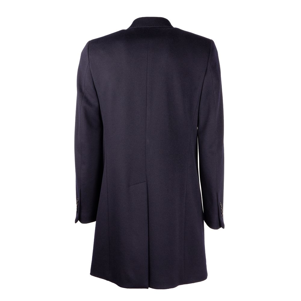 Elegant Dark Blue Wool Men's Coat