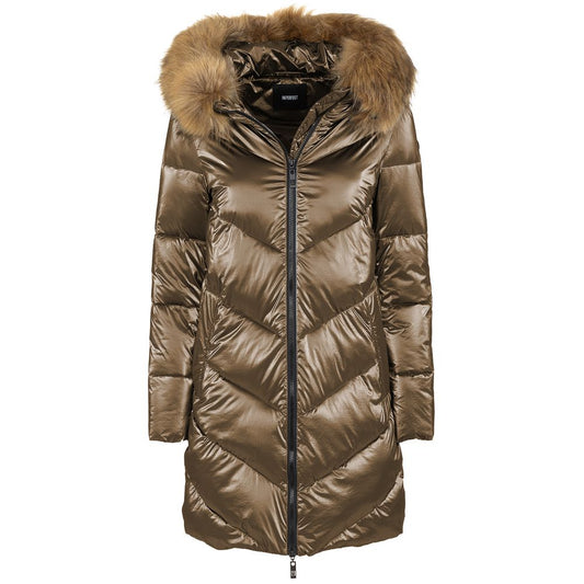 Eco-Chic Brown Down Jacket with Faux Fur Hood