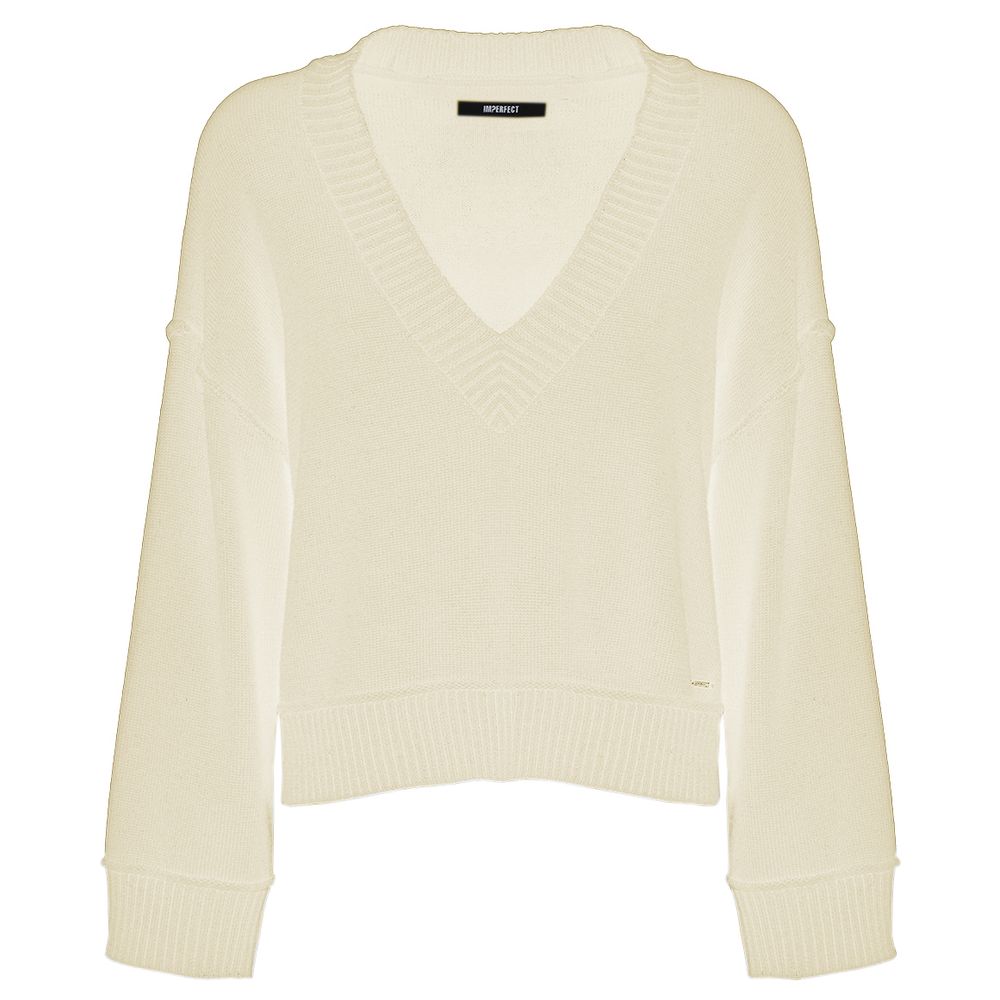 Chic Beige V-Neck Wool Blend Sweater
