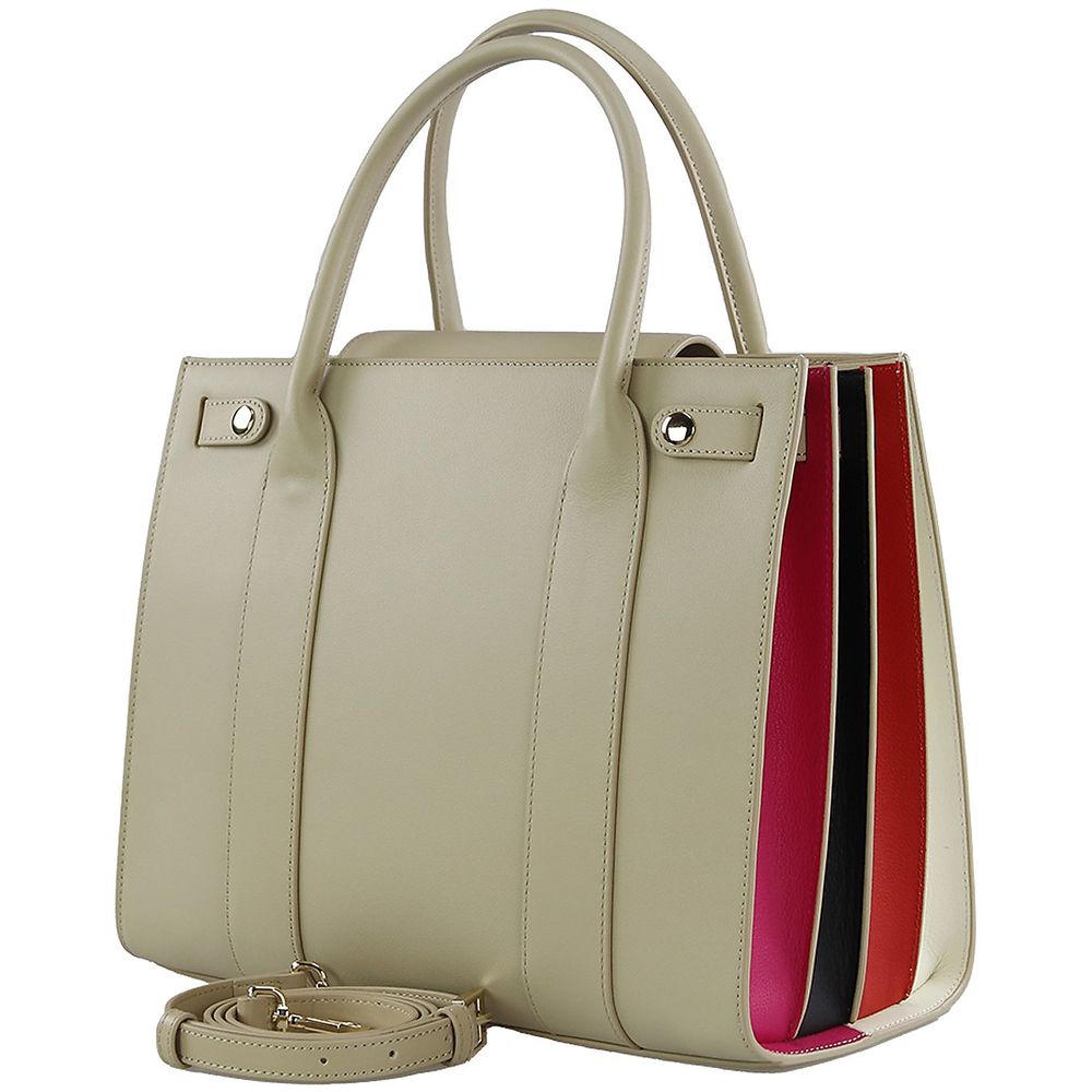 Elegant Beige Leather Accordion Shoulder Bag