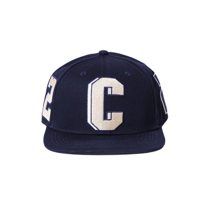 Embroidered Logo Flat Visor Cap in Blue